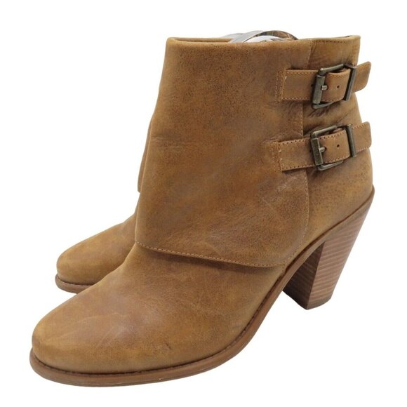 Jessica Simpson Womens 9.5 Cainn Brown Leather Double Buckle Ankle Boots Heels - Picture 12 of 12